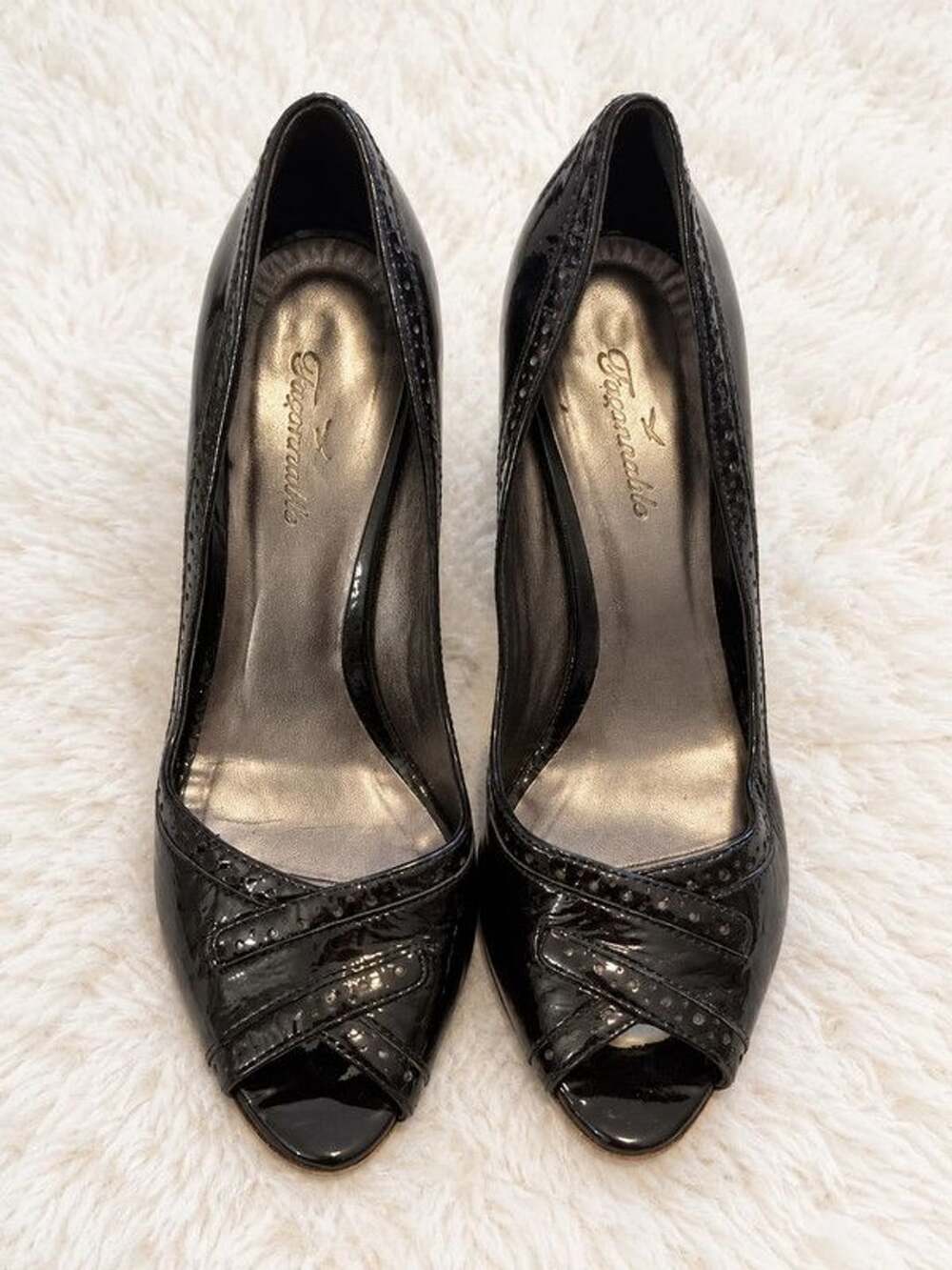 Faconnable Black Leather Peep Toe Heels Size 6